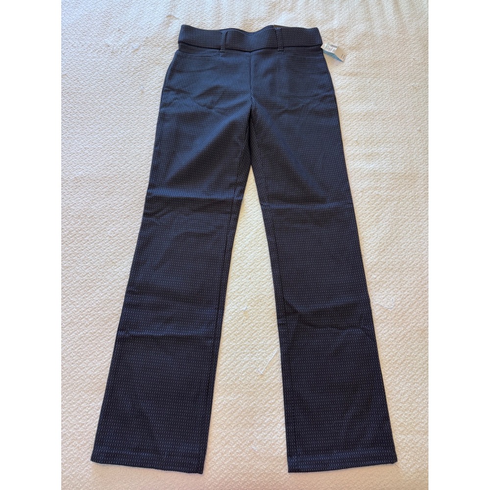 Maurices Boot Cut Bengaline Pants Navy Blue Diamond Print Mid Rise Small Long